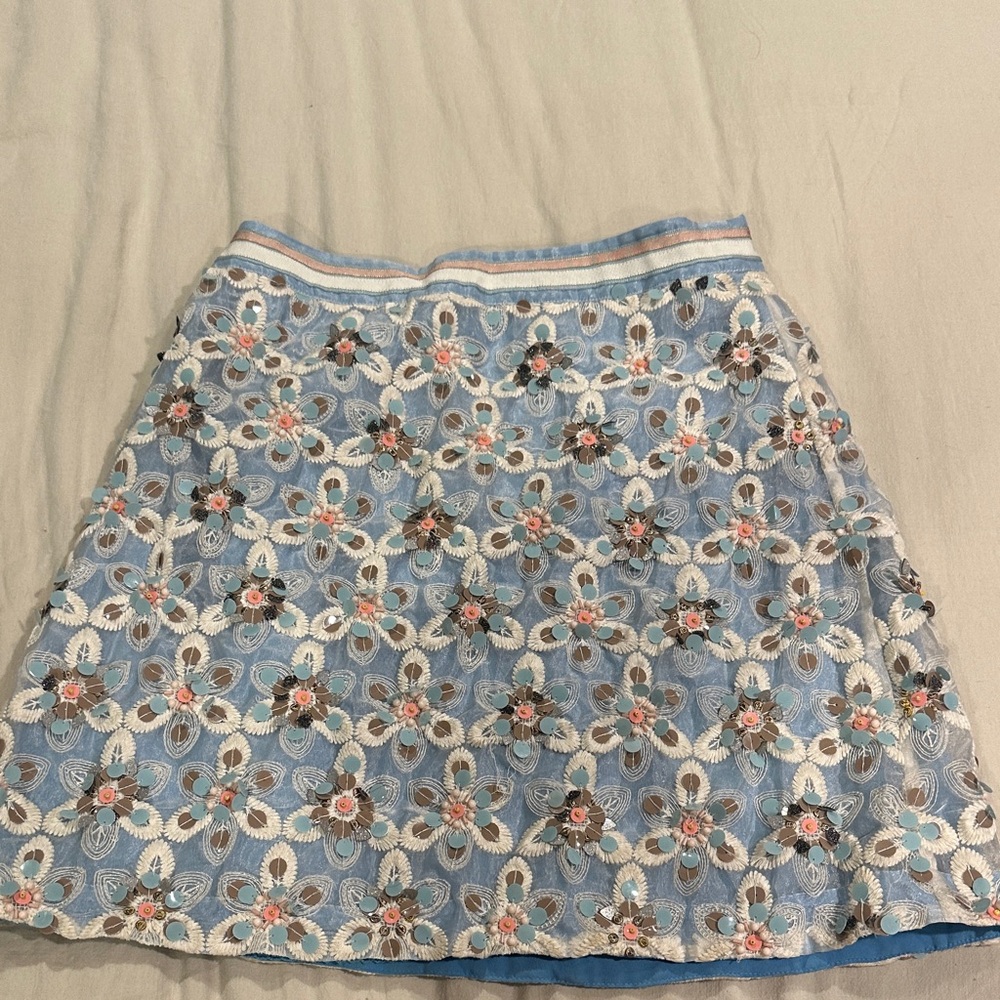 Anthropologie Maeve Blue Floral Embroidered Mini Skirt